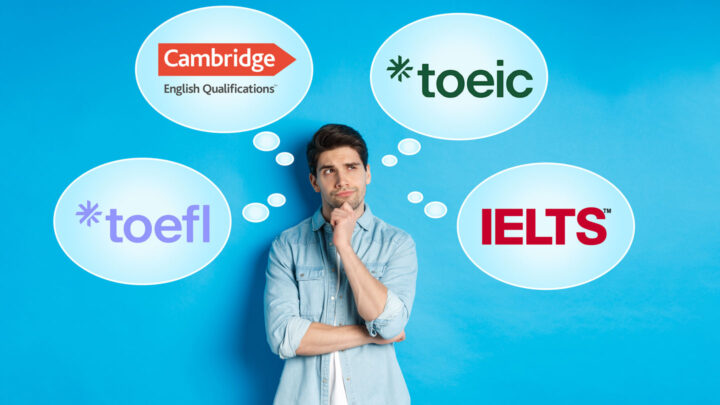 Student thinking about IELTS, TOEFL, TOEIC and Cambridge exams