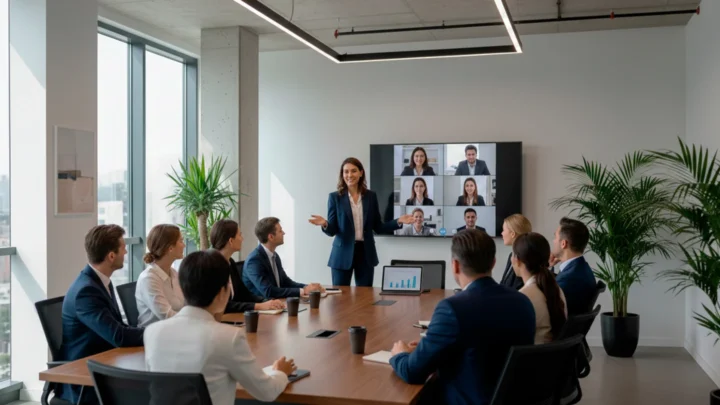 big-brain-languages-business-english-professional-speaking-video-meeting Professional speaking English in a video meeting at work